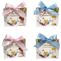 Gift Wrap 25/50PCS First Holy Communion Packaging Bags Cookie Candy Box Party Wedding Favours For Guests Baby Shower Baptism Decor