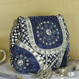 Evening Bags Brand Elegant Rhinestone Fashion Women Shoulder Bag Jeans Casual Ladies Denim Handbags Female Tote Mochila