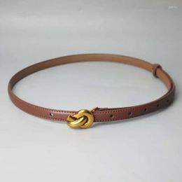 2024 Belts Women Genuine Leather Belt Gold Knot Buckle Waistband Thin for Dress Jeans supermsss