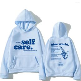 Мужские толстовки Macc Miller Self Care Blue World с буквенным принтом Флисовые толстовки Топы Y2k Свитер с длинными рукавами Пуловеры Sense Of Design