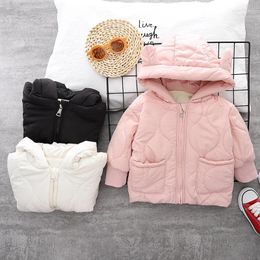 Down Coat Winter Children's Girls Cotton-padded Jacket Hooded Coats 2024 Baby Boys' Thicked Warm Velvet Short 0-6Years Old