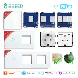 Smart Home Control BSEED EU Standard Glass Panel 1/2/3Gang Wifi Switches Spare Parts USB Wall Socket App Tuya Life Alexa Alice