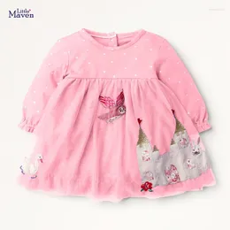 Girl Dresses Little Maven 2024 Baby Girls Fashion Autumn Dress With Owl And Castle Lovely Children Clothes For Kids 2-7 Year