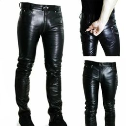 Mens Leather Pants Solid Colour PU Zipper Casual Leather Pants Streetwear Men Fashion Full Length Trpisers Masculina 240123