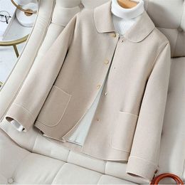 Women Woollen Coat Autumn Winter Fashion Loose Double-Sided Cashmere Wool Coat Female Short Ladies Jacket Tops 240127