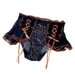 Women's Panties Plus Size Sexy Lace Sweet Cross Bow Girl's Lingerie Ruffles Briefs Bandage Kawaii Underwear Japanese Style