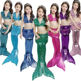 Girl Dresses 3pcs Set Mermaid Swimsuit Tail Child Costume Girls Dress Cosplay Clothes Toddler