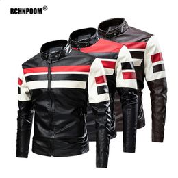 Men's Motorcycle Leather Jacket Brand Casual Warm Fleece Biker Bomber PU Jacket Male Windproof Winter Vintage Overcoat 240125