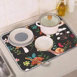 Table Mats Breathable Cushion Dish Drying Mat Forest Pattern Kitchen Absorbent Microfiber Square Tableware Placemat Accessories