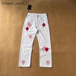 Chromees Hearts New Trend Men's Jeans Ch Designer Make Old Washed Chromees Hearts Jeans Trousers Heart Letter Prints Hearts Purple Jeans Hearts Printing Jeans 173