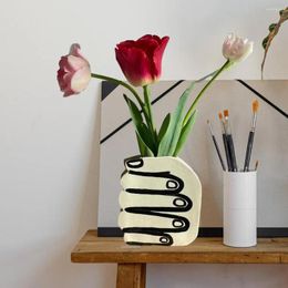 Vases White Ceramic Hand Vase Creative Finger-painted Modern Nordic Style Decorative Resin Home Office Decor