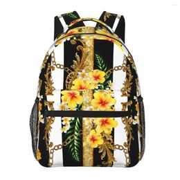 Backpack Tropical Flowers With Stripes Women Men Large Capacity Outdoor Travel Bag Casual