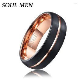 Wedding Rings 8MM Tungsten Carbide Ring For Bands Couple Women Men Black Dome Frosted Surface Rose Gold Middle Slot257o