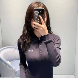 Mulheres malhas designer suéter moda carta jacquard gola polo manga comprida suéter de malha casual camisa inferior top