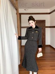 DesignerTwo Piece Dress Autumn New Polo Collar Small Fragrant Coat Paired with Wrapped Hip Fishtail Skirt Fashion Celebrity Goddess Style Set MSBR