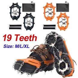 19 Teeth Bundled Crampons AntiSlip Snow Claw Shoe Covers with Grips Chain Spike Ice Climbing Steel Hiking Accessories 240125