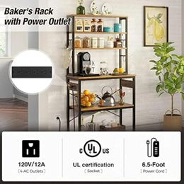 Kitchen Storage 6-Tier Shelf Microwave Oven Stand With 10 Hooks Coffee Bar