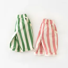 Trousers 2024 Spring Baby Pants High Waisted Colourful Vertical Stripes Casual Toddler Boys Girls All-match