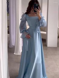 Ethnic Clothing Eid Muslim Party Dress Women Sleeve Long Square Collar Vestidos Largo Ramadan Abayas Dubai Arab Robe 2024