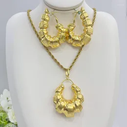 Necklace Earrings Set 2024 Trend Gold Plated Dubai For Women Big Size And Pendant Copper Chain African Party Wedding Accessories