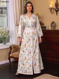 Ethnic Clothing Ramdan Dubai Abaya Turkey Muslim Hijab Dress Floral Print Lace Tape Elegant Casual Party Modest Dresses Caftan Marocaine