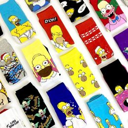 Women Socks 1 Pair The Simpsons Harajuku Autumn Men Cartoon Personality Skateboard Anime Middle Tube Cotton Unisex