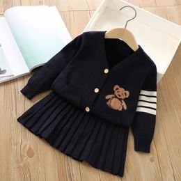 Clothing Sets Baby Girl Clothes Autumn Winter Cartoon Bear Sweater Cardigan Skirt Set 2Piece Korean Casual Cute College Style Girls Suit