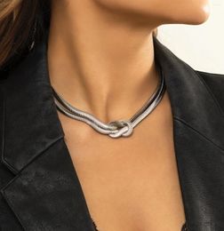 Chains Greatera Punk Chunky Stainless Steel Knot Choker Necklaces For Women Silver Colour Thick Snake Chain Necklace Waterproof Jewellery