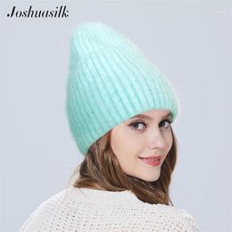 Joshuasilk Women's Angora Hat Winter Knitted For Girl With Lapel Double With Lining12956