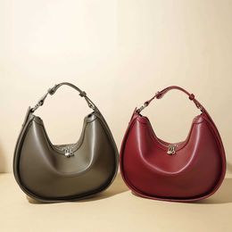 Evening Bags Halfmoon Shape Cow Leather Woman Shoulder Bags Retro Saddle Bags Luxury Natural Leather Lady Totes Bags Black 2023 New