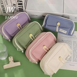 Simple Cotton Rope Button Large Capacity Storage Zipper Pencil Case Creative DIY Student Supplies Stationery