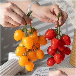 Decorative Flowers Wreaths Simation Tomatoes Artificial Cherry Fake Fruit Tomato Model Vegetable Kitchen Props Party Home Decor Drop D Otbha
