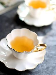 Cups Saucers OZON Gold Painted Ceramic Flower Tea Cup Afternoon Set English Black Coffee And Plate European Style