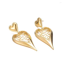 Stud Earrings Hip Hop 1Pair Inoxidable Stainless Steel Hollow Heart Double 18K Gold Plated For Women Men Jewellery