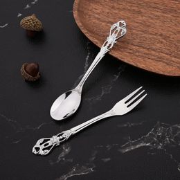 Dinnerware Sets 12Pcs Mini Fruit Fork Spoon Set Luxury Stainless Steel Cake Dessert Used For Party Snail Restaurant