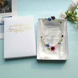 custom Colourful printing acrylic card wedding invitation card Transparent gold leaves1227h