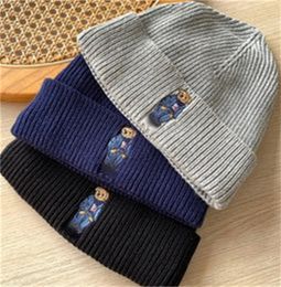 2023 Polo Bear Embroidery Knit Cuffed Beanie Winter Hat y1