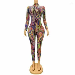 Stage Wear Sparkly Colorful Rhinestones Stretch Jumpsuit Evening Birthday Celebrate Bodysuit Outfit Crystals Dress Sexy Costume Liuli