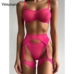 Bras Sets Yimunancy Mesh Lingerie Set Women Removable Strap Solid Erotic Bra Panty Underwear Everyday Wear