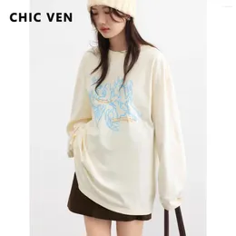 Women's T Shirts CHIC VEN Korean Fashion Women T-Shirts Loose Casual Rabbit Embroidery Print Tees Cotton Long Sleeve Top Spring Autumn 2024