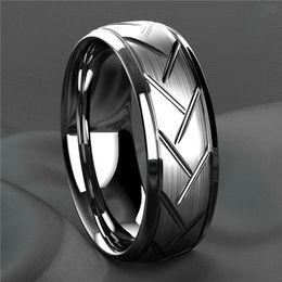 Fashion Mens Silver Colour Black Stainless Steel Ring Groove MultiFaceted For Men Women Engagement Anniversary Gifts 240125