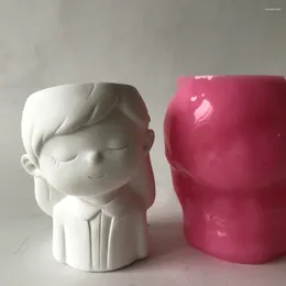 Baking Moulds 3D Girl Silicone Flower Pot Mold Concrete Resin Plaster Vase Candle Holder Silicon Planter Mould
