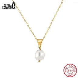 Pendants EFFIE QUEEN Real 925 Sterling Silver Cultured Freshwater Pearl Necklace For Women Handmade 14K Gold Pendant Jewelry GPN24