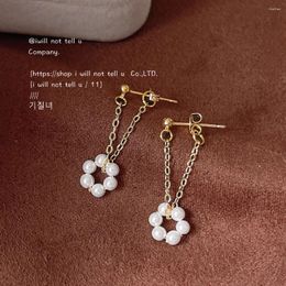 Dangle Earrings Literary Small Fresh - 925 Silver Needle Plated 14K Handmade Design Shell Pearl Temperament Korean Fashion