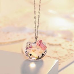 Pendants Fashion 925 Silver Austrian Crystal Lovely Cat Pendant Necklace Cute Crystal Silver Chain Girl Children jewelry earrings gift