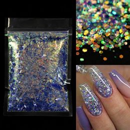 Nail Glitter 1Bag(50g) Holographic Mermaid Chunky Mixed 0.2 1 3mm Colorful Hexagon Falke Sequins DIY UV Gel Polish Art Glitters