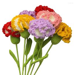 Decorative Flowers Hand-Knitted Yarn Crochet Carnation Artificial Bouquet Wedding Home Garden Decor Flower For Mother's Day Gifts