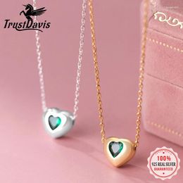 Chains TrustDavis Girls 925 Sterling Silver Sweet CZ Heart Necklace Luxury Pendant For Women Girl Party Gift Fine Jewelry DS4091