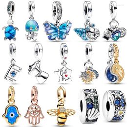 Loose Gemstones Blue Butterfly Sea Turtle Hermit Crab Jellyfish Passport Pendant Bead 925 Sterling Silver Charm Fit Fashion Bracelet DIY