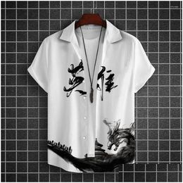 Men'S Casual Shirts Mens Casual Shirts Chinese Character Tattoo Fashion Shirt 3D Print Hawaiian Man Daily Caucal Men Summer Top Cloth Dhdzf